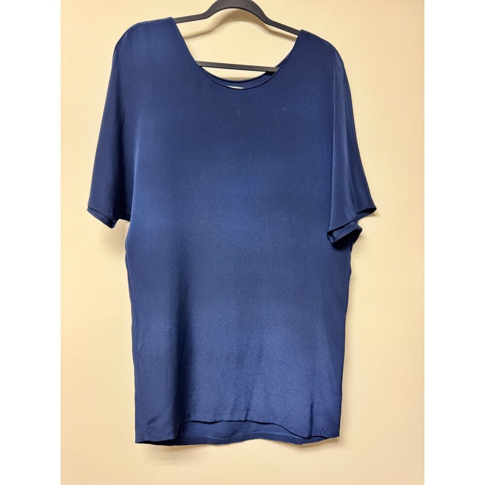 VINCE 100% Silk Navy Short Sleeve Mini Dress, Wide Neck, Sz XS